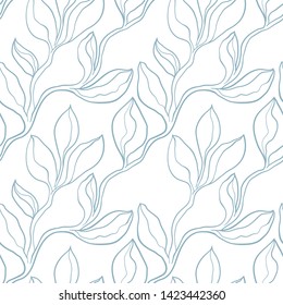 Seamless pattern with branch of leaves. Cute elegant flowers vector illustration. Background for poster or cover. Figure for textiles. Decorative floral elements for print.