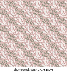 Seamless pattern with branch leaves. Geometric botanical leaf wallpaper. Hand drawn vector illustration. Design for fabric, textile print, wrapping, kitchen textile.