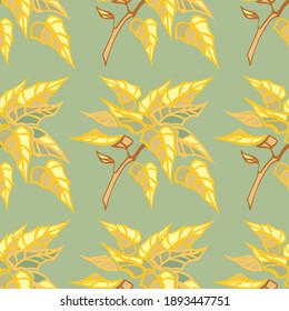 seamless pattern branch of leaves olive color