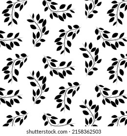 Seamless pattern branch with leaves. Branch silhouette on a white background. Vector illustration.


