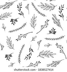 Seamless pattern with branch, leaves. Vector illustrations 