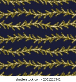 Seamless pattern branch leaves.Nature background horizontal strip plant.Vector illustration.