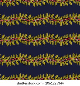 Seamless pattern branch leaves.Nature background horizontal strip plant.Vector illustration.