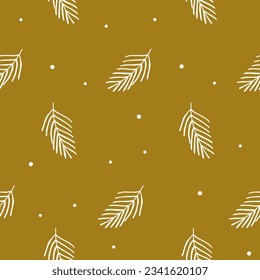 Seamless pattern with a branch of pine needles, Minimalistic botanical wallpaper, Beautiful winter pattern for textiles.