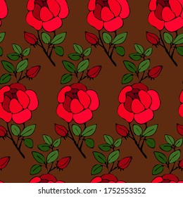 seamless pattern, branch with a rose in bright colors, ornament for wallpaper and fabric, wrapping paper, background for different designs