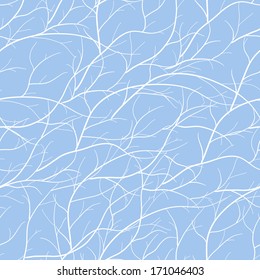 Seamless pattern with branch silhouettes over blue