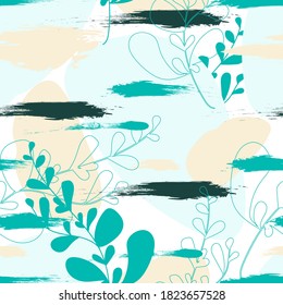 Seamless pattern with branches and abstract elements