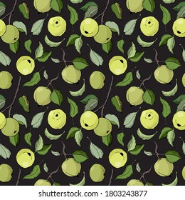 Seamless pattern from branches with apples. Cartoon style. Stock illustration. Design for wallpaper, fabric, textile, packaging.