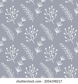 Seamless pattern with branches. Beautiful christmas background. Ornament with pine and spruce branches. Vector illustration. Modern repeating texture. Design textile, paper, wallpaper, fabric.