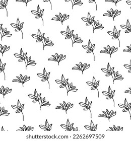Seamless pattern with branches. Black leaves background vector. Branches and leaves vector. Branches of line art vector.