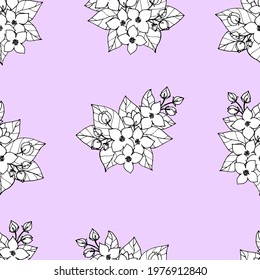 Seamless pattern with branches of blossoming Philadelphus, jasmine. 