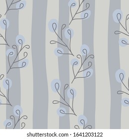 Seamless pattern. Branches with buds on the background of vertical stripes. For fabric, Wallpaper and other surfaces. Vector illustration.