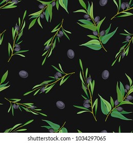 Seamless pattern with branches of dark olives