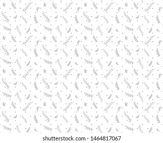 Seamless pattern with branches and dots. Abstract background. Print for polygraphy, posters, shirts and textiles. Doodle for design. Black and white illustration