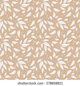 Seamless pattern branches of eucalyptus. Vector illustration. Beige floral background