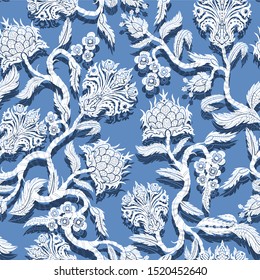 Seamless pattern with branches flowers in chinoiserie style. 