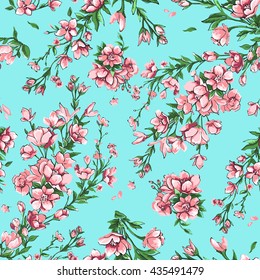Seamless pattern of branches and flowers sakura.
