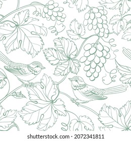 Seamless pattern of branches of grapes on white background.