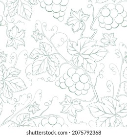 Seamless pattern of branches of grapes on white background.