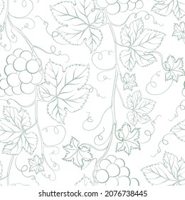 Seamless pattern of branches of grapes on white background.