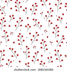 Seamless pattern with branches and hearts. Ornament for Valentine's day. Vector graphics.