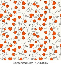 Nahtloses Muster mit Zweigen mit Herzen. Romantische Textur. Wiederholter Hintergrund. Nette Textur für den Valentinstag