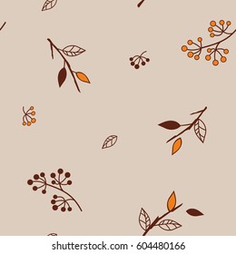 Seamless pattern with branches and leaf. Botanical illustration. Vector design elements.