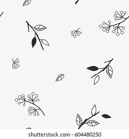 Seamless pattern with branches and leaf. Botanical illustration. Vector design elements.