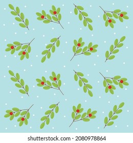 Seamless pattern with branches and leaves. Abstract colorful winter leaf pattern. Flat style vector illustration