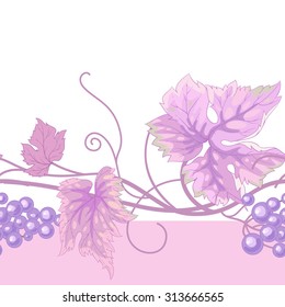 Seamless pattern with branches, leaves and berries of wild grape on white background. Vector. Designs for textiles, paper, fabrics, wallpaper.