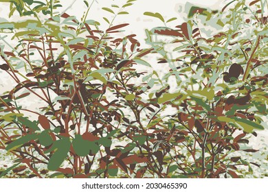 Nahtlose Muster von Ästen und Blättern. Botanische Illustrationsvintage. Abstrakte, brüchige und grüne Blätter.