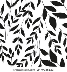 Seamless pattern branches with leaves. Design Beautiful print with leaves for textile vector.