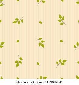 Seamless pattern with branches and leaves. Flat stile pattern for textile, wallpaper, wrapping, packaging paper. Vector illustration.