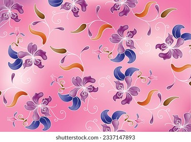 Seamless pattern with branches, leaves and flowers. Manual graphics, Illustration on a white background.