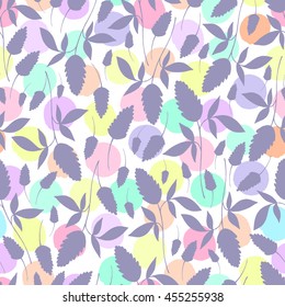 Seamless pattern with branches, leaves and flowers. Can be used for invitations, greeting cards, print, gift wrap.