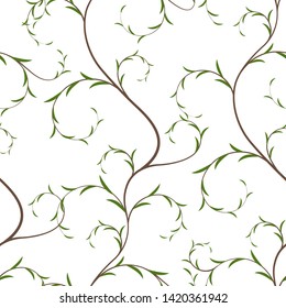 seamless pattern of branches and leaves in the form of vertical stripes