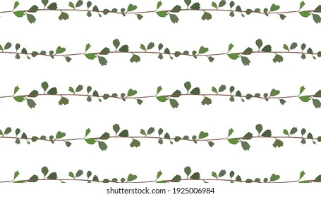 Seamless pattern with branches and leaves greenery eaves. 