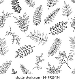 Seamless Pattern of Branches or Leaves With Hand Drawn or Sketch Style on White Background
