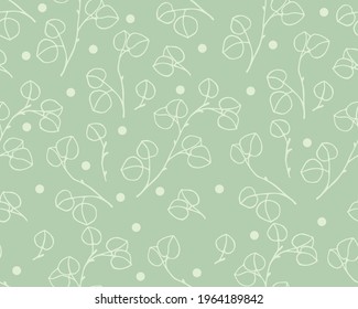 seamless pattern with branches and leaves, linear drawing of floral elements, stylized vector graphics
