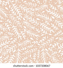 Seamless pattern with branches and leaves on the kraft paper