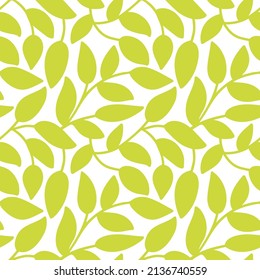 Seamless pattern with branches and leaves  on white background. Hand drawn vector illustration.