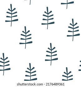 Ramas sin soldadura de patrón con hojas sobre fondo blanco en estilo escandinavo para tela, textil, papel tapiz
