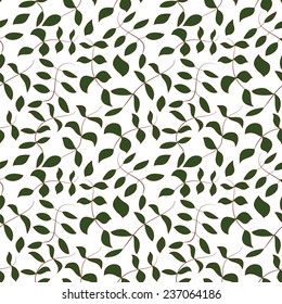 Seamless pattern of branches with leaves on a white background.