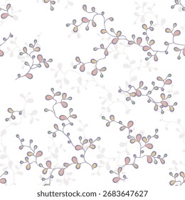 seamless pattern of branches and leaves on a white background