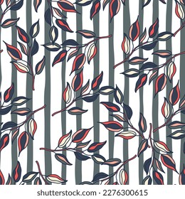 Seamless pattern branches with leaves. Organic background. Decorative forest leaf endless wallpaper. Design for fabric, textile print, wrapping, cover. Vector illustration.