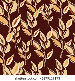 Seamless pattern branches with leaves. Organic background. Decorative forest leaf endless wallpaper. Design for fabric, textile print, wrapping, cover. Vector illustration.