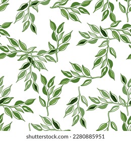 Seamless pattern branches with leaves. Organic background. Decorative forest leaf endless wallpaper. Design for fabric, textile print, wrapping, cover. Vector illustration.
