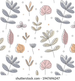 Seamless pattern with branches, leaves. Perfect for wallpaper, gift paper, pattern fills, web page background, greeting cards, package, postcards, baby book.