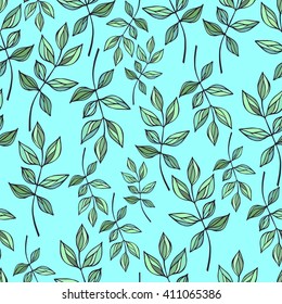 Seamless pattern with branches and leaves. Vector.