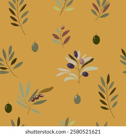 seamless pattern with branches  and olives. vector illustration. Olive branches. For wallpaper, botany pattern, cardboard, packaging 